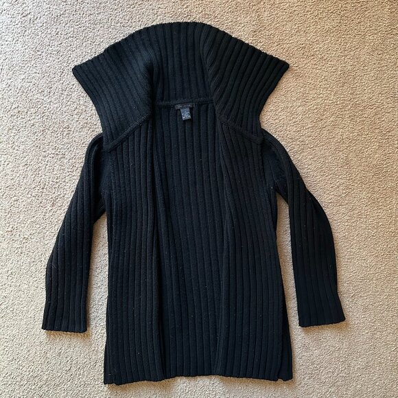 The Limited Sweater Womens Medium Cardigan 100% Lambswool Black Ribbed - Picture 1 of 9